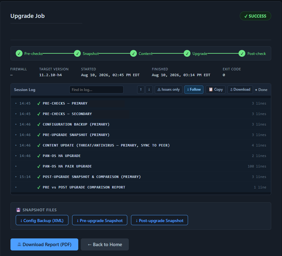Live upgrade status with phase stepper